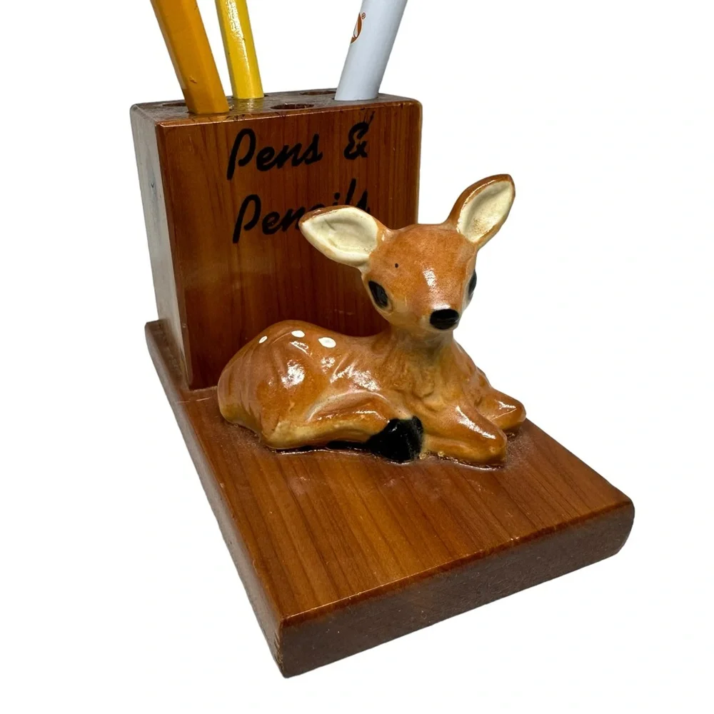 Vintage Wooden Pen & Pencil Set with Fawn